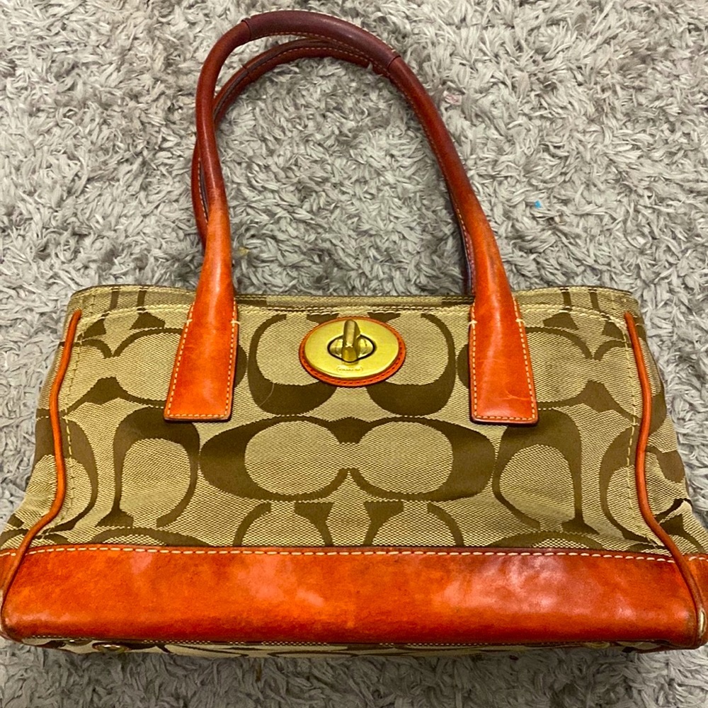 Signature Coach Madeline Hand Bag No.- J0773 Style- 11557 Tan/Brown and Orange.